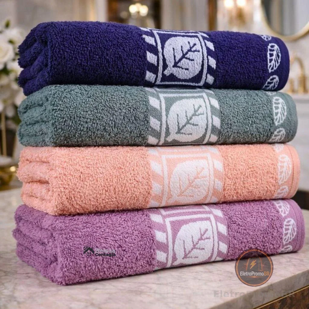 Kit 4 Toalha de Rosto Grande Luxo Bordada Felpuda 100%  Algodão Qualidade - Beleza Contagia