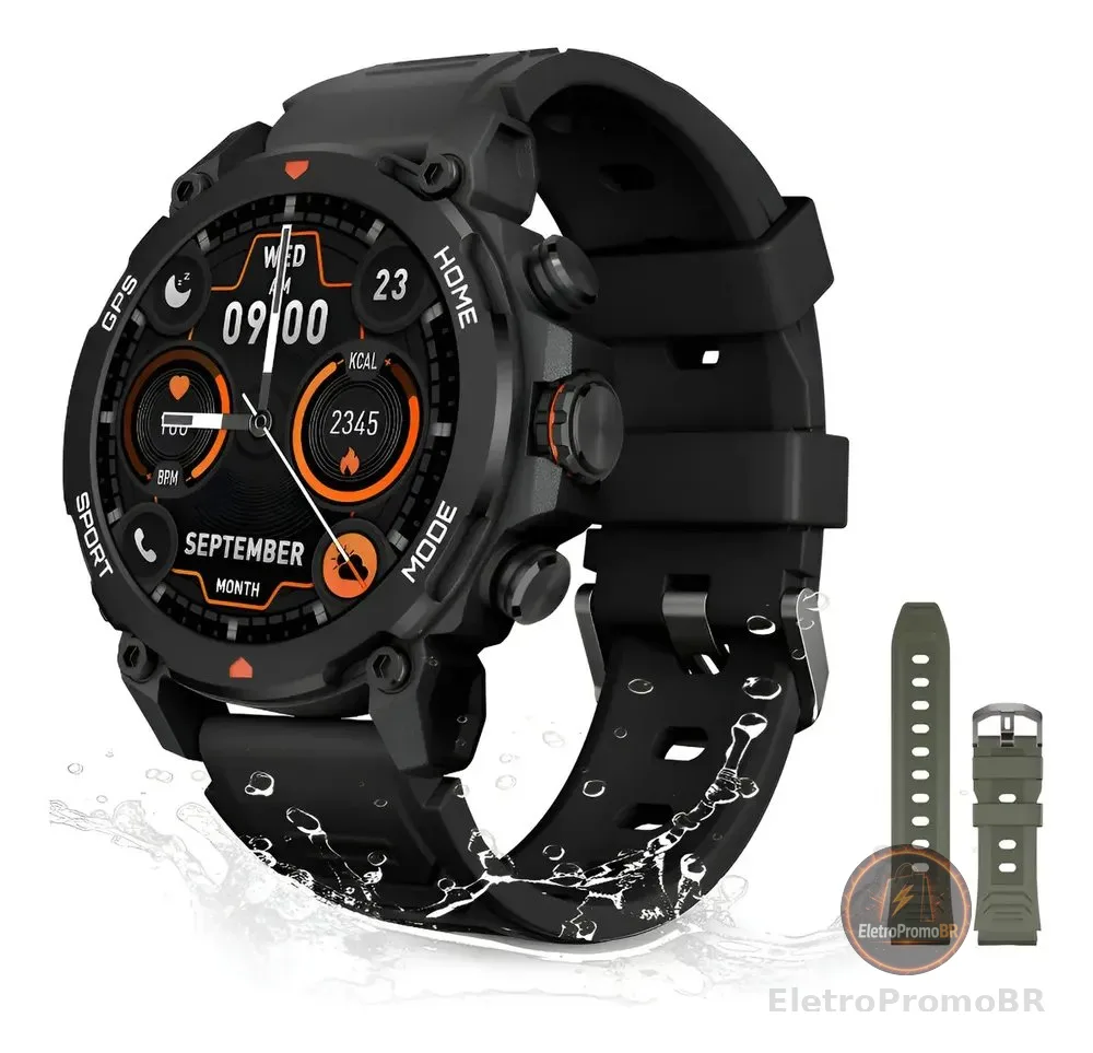Relógio Inteligente Smartwatch Aurafit G6 Preto Com 5atm Gps Preto Sport Preto Verde Exército Preto