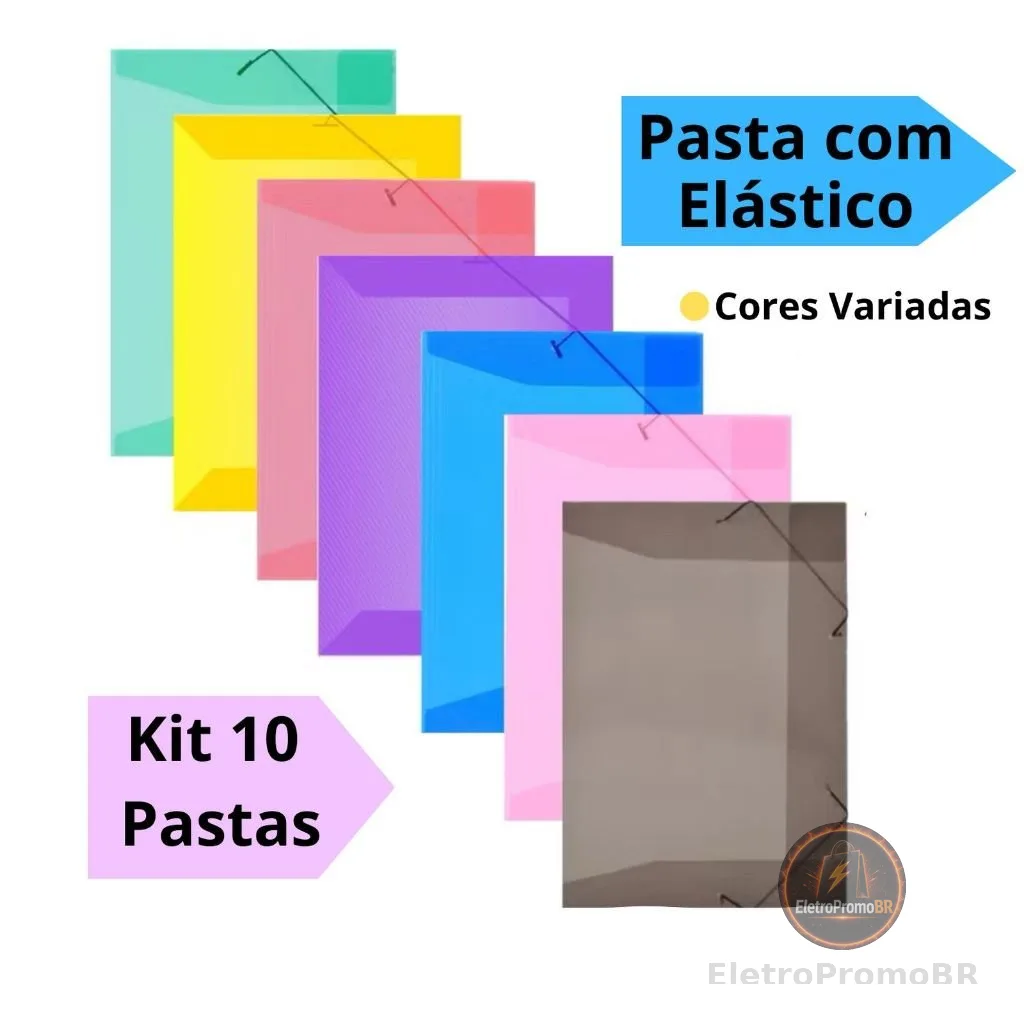 Kit Pastas com Elástico Aba Grande A4 Ofício 335x235mm Modelo Fino ACP