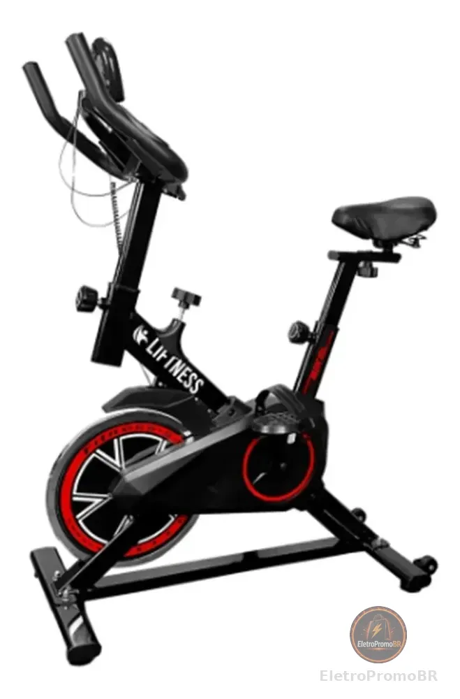 Liftness Bicicleta Ergométrica Fitness SP50PTVM Para Cardio E Musculação Academia Com Base Cor Preto E Vermelho