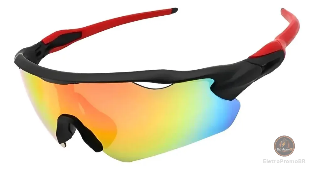 Óculos Esportivo Ciclismo Bike Corrida Baixa Pace Polarizado Preto E Vermelho Espelhado