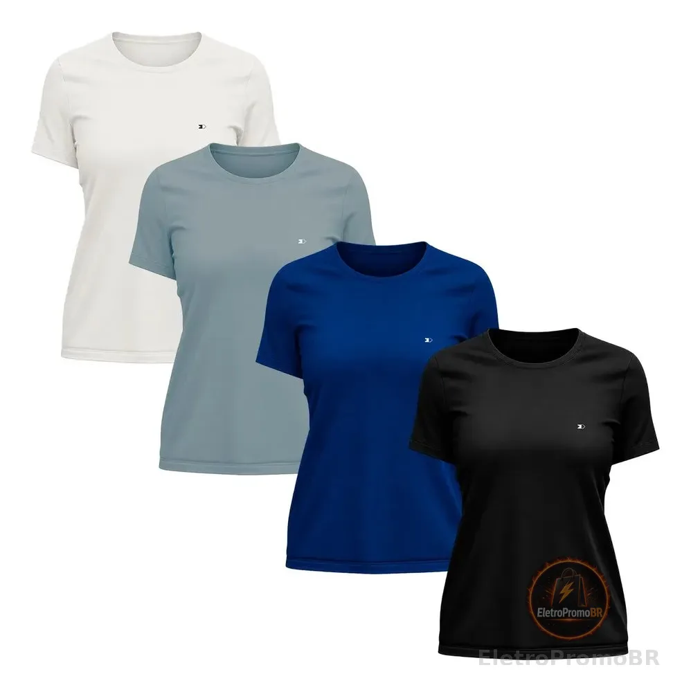 Kit 4 Camisetas Dry-fit Sandrini Baby Look Feminina Academia Cinza/preto/royal/branco Liso M