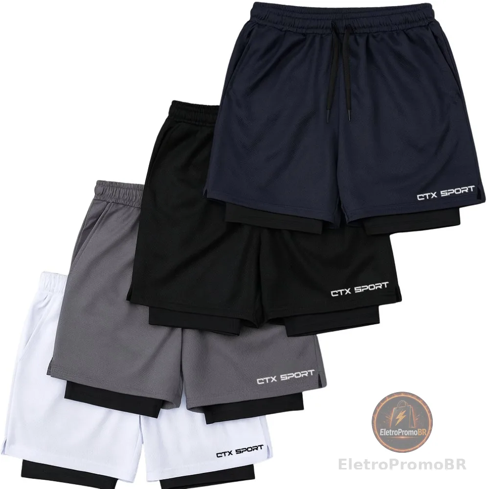 KIT 4 ou 2 Bermudas 2em1 Masculina Academia Corrida Fitness Compressão Treino Dry Fit 3 bolsos SPORT