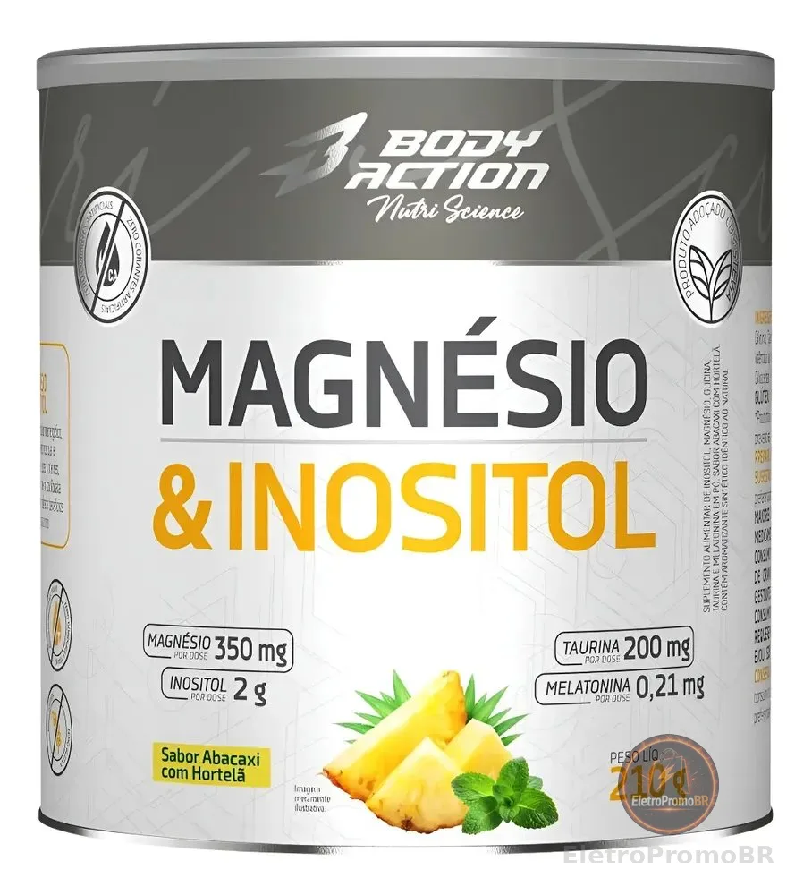 Magnésio E Inositol 210g Bodyaction Abacaxi Com Hortelã Magnesio Inosito 210g Abacaxi Com Hortelã