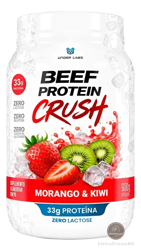 Beef Protein Crush Under Proteína Isolada 100% Zero Lactose Morango E Kiwi 900g