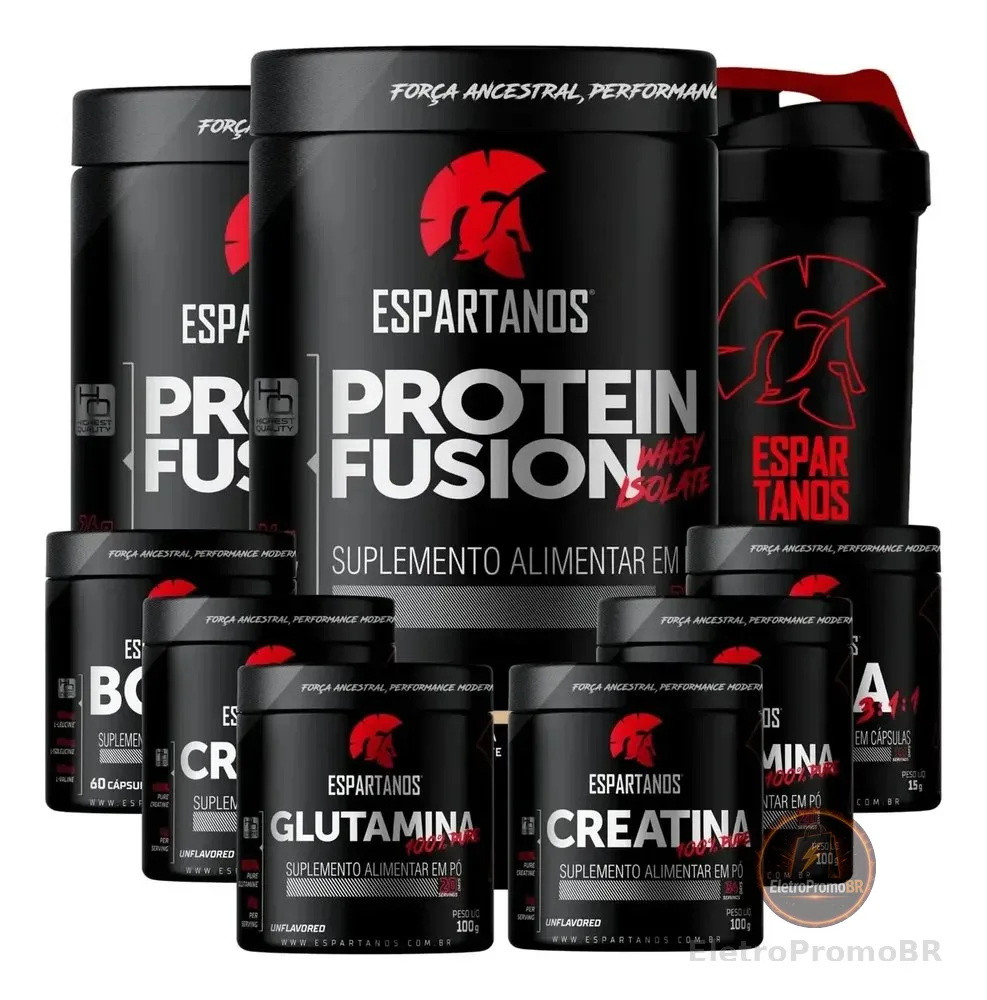 Kit 2x Whey Fusion + 2x Bcaa + 2x Crea + 2x Glutamina + Copo Sabor Chocolate + Chocolate