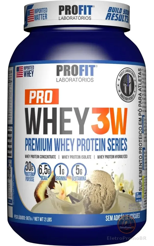 Pro Whey Concentrado 3w Profit Lab 907kg Suplemento Baunilha Baunilha