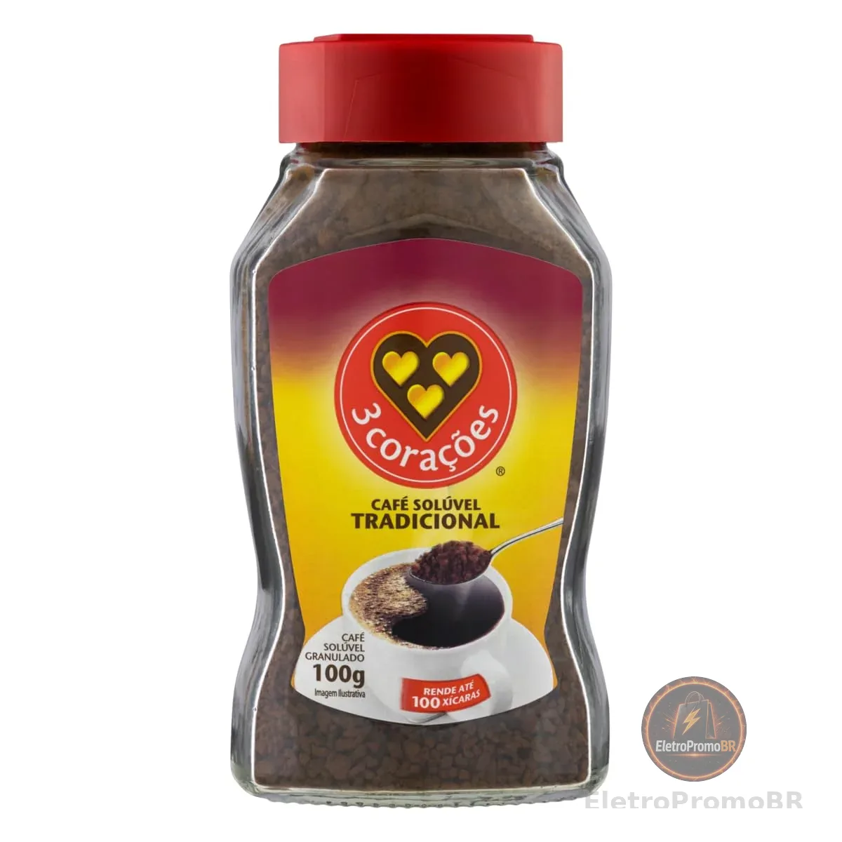 3 Corações Café Solúvel Tradicional, Vidro 100G