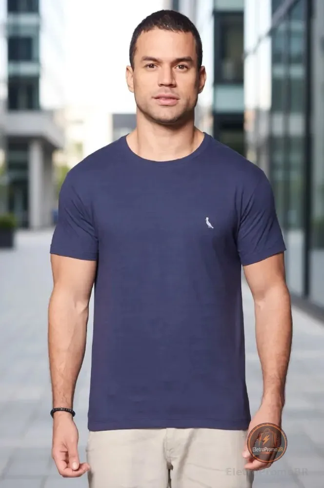 Camiseta Regular Essence Reserva Masculina Marinho T-shirt Lisa P Liso