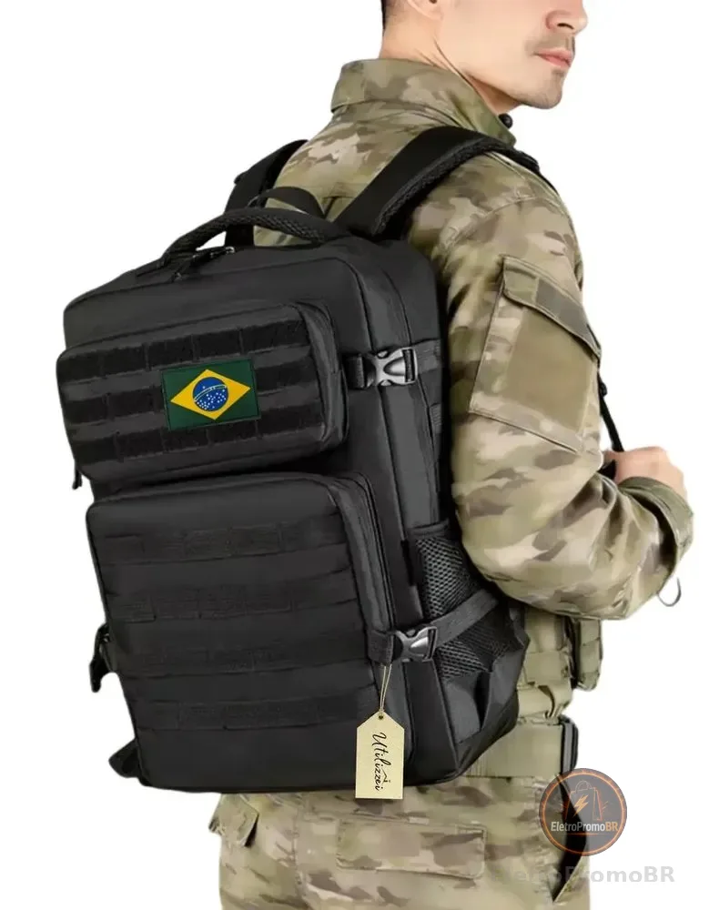 Mochila Tática Militar Resistente Impermeável 30 Litros Bolsa Escola Faculdade Trabalho Super Reforçada Bandeira Brasil Brinde Preta Utilizzei