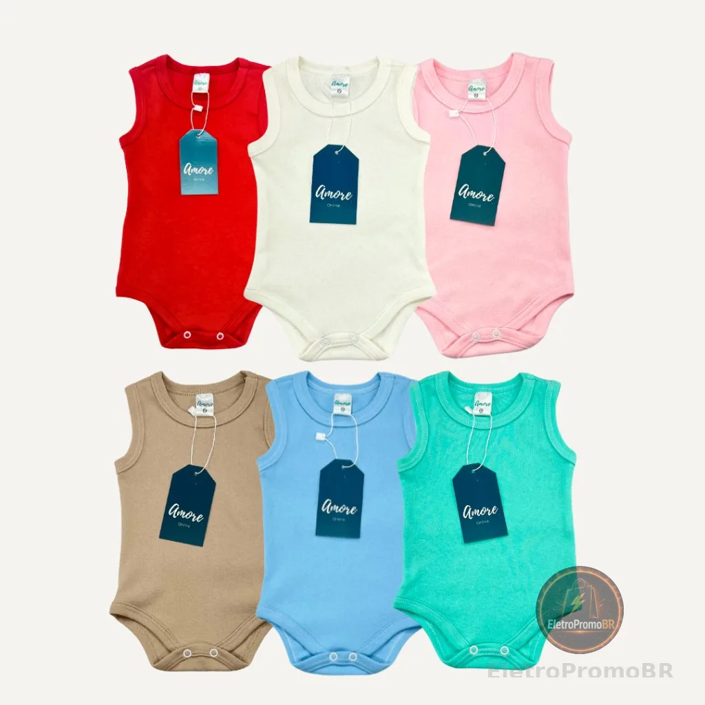 Roupa Bebê Body Regata Amore 100% Algodão