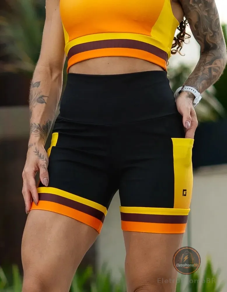 Shorts Compressão Para Corrida Feminino Zero Transparência Laranja Energy G