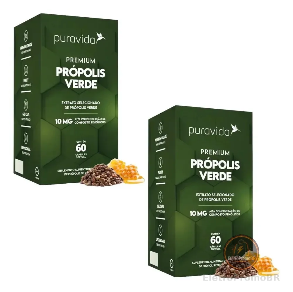 Kit 2x Própolis Verde 120 Cápsulas Puravida Imunidade Antibacteriano