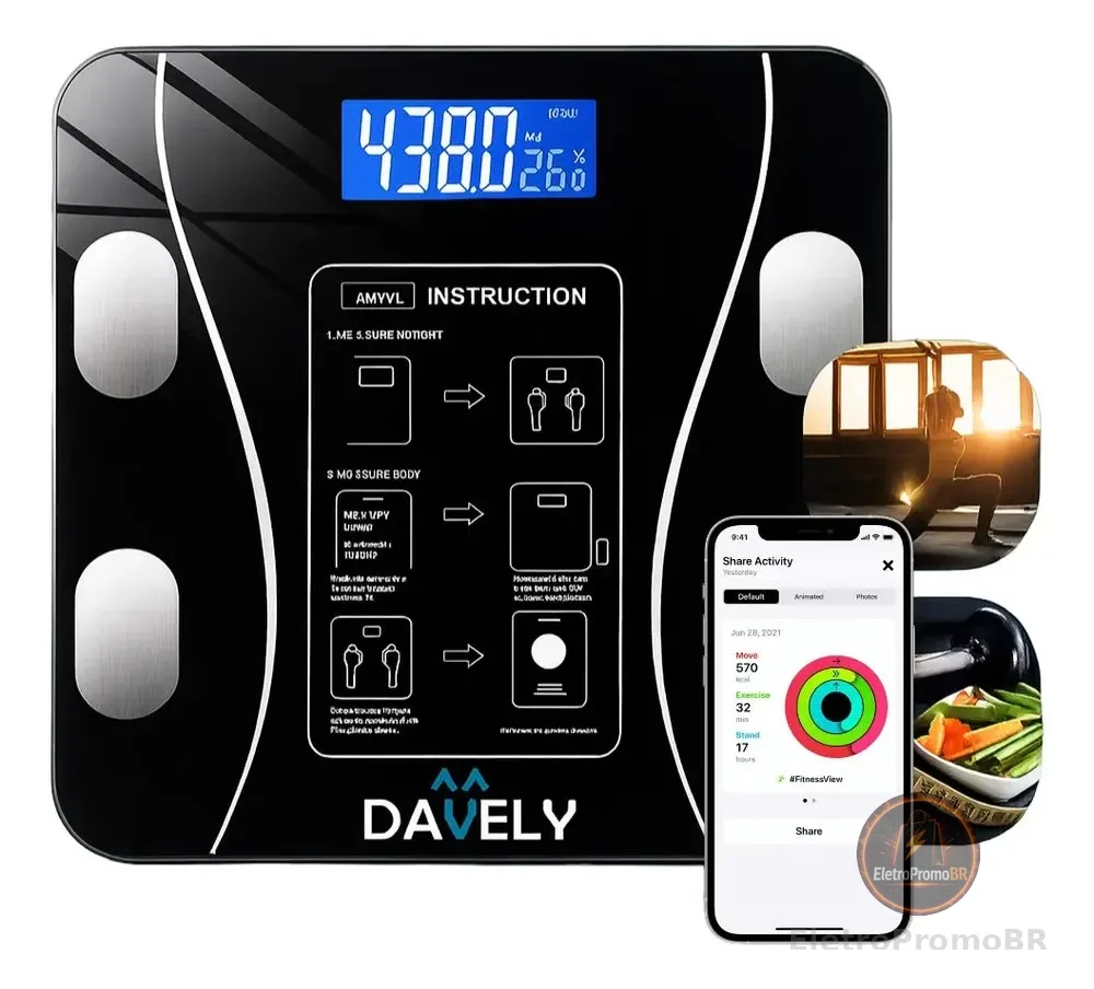 Balança Digital Bioimpedância Bluetooth Corporal Aparelho Preto