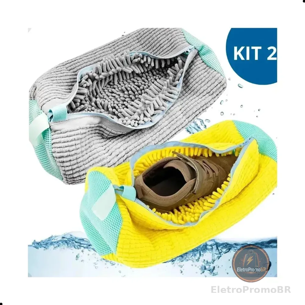 Kit 2 Sacos Para Lavar Tênis Em Máquina Reforçado E Acolchoado Com Zíper - Protetor De Calçados Para Lavagem E Secagem
