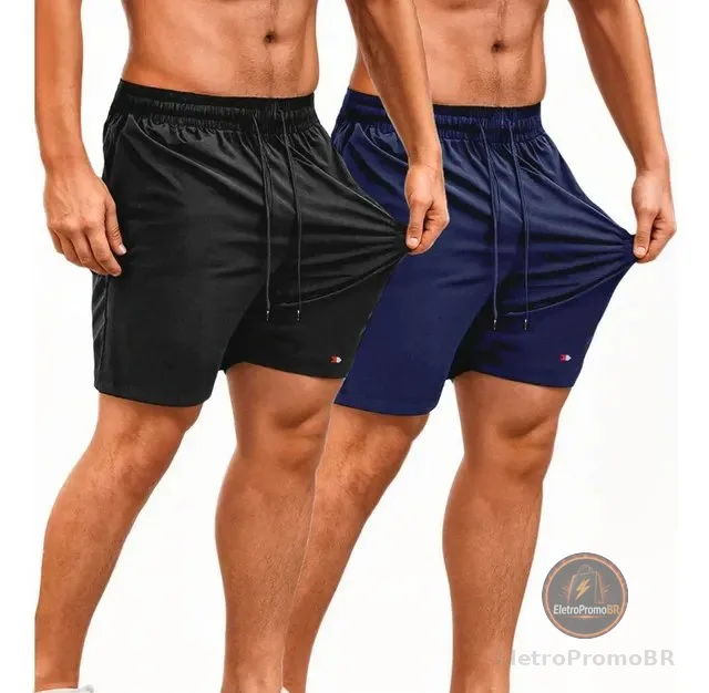 Kit 2 Shorts Bermuda Tactel Elástico Sandrini Academia Sport