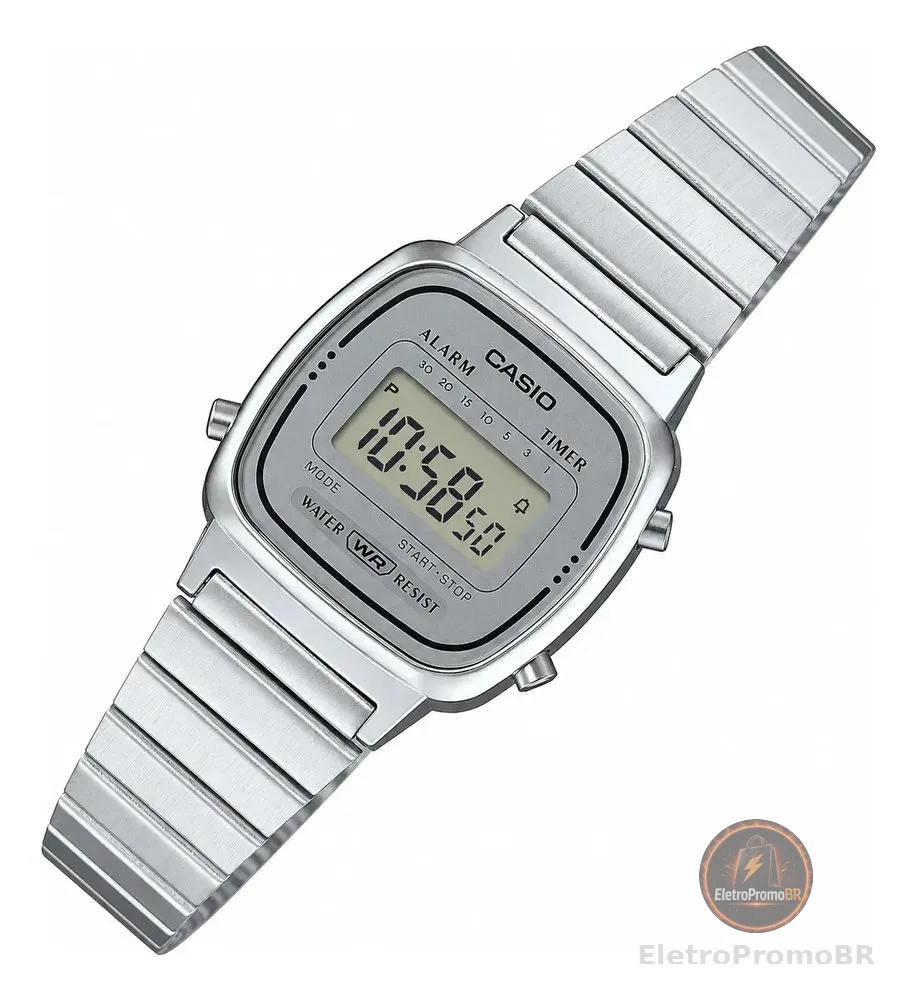 Relógio Casio Feminino Vintage Digital Mini Retrô Prata Prateado Cinza