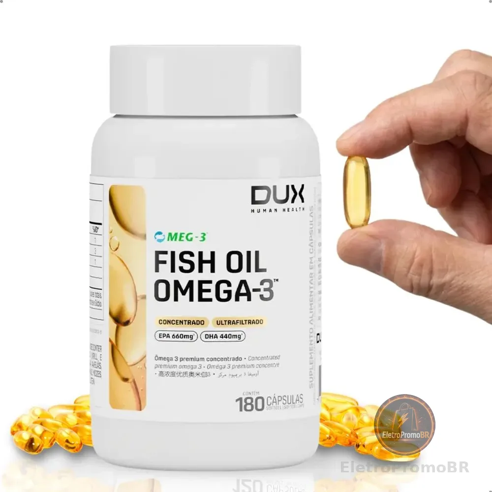 Fish Oil Omega 3 Dux Concentrado 180 Caps Bom Para Memória Sem Sabor