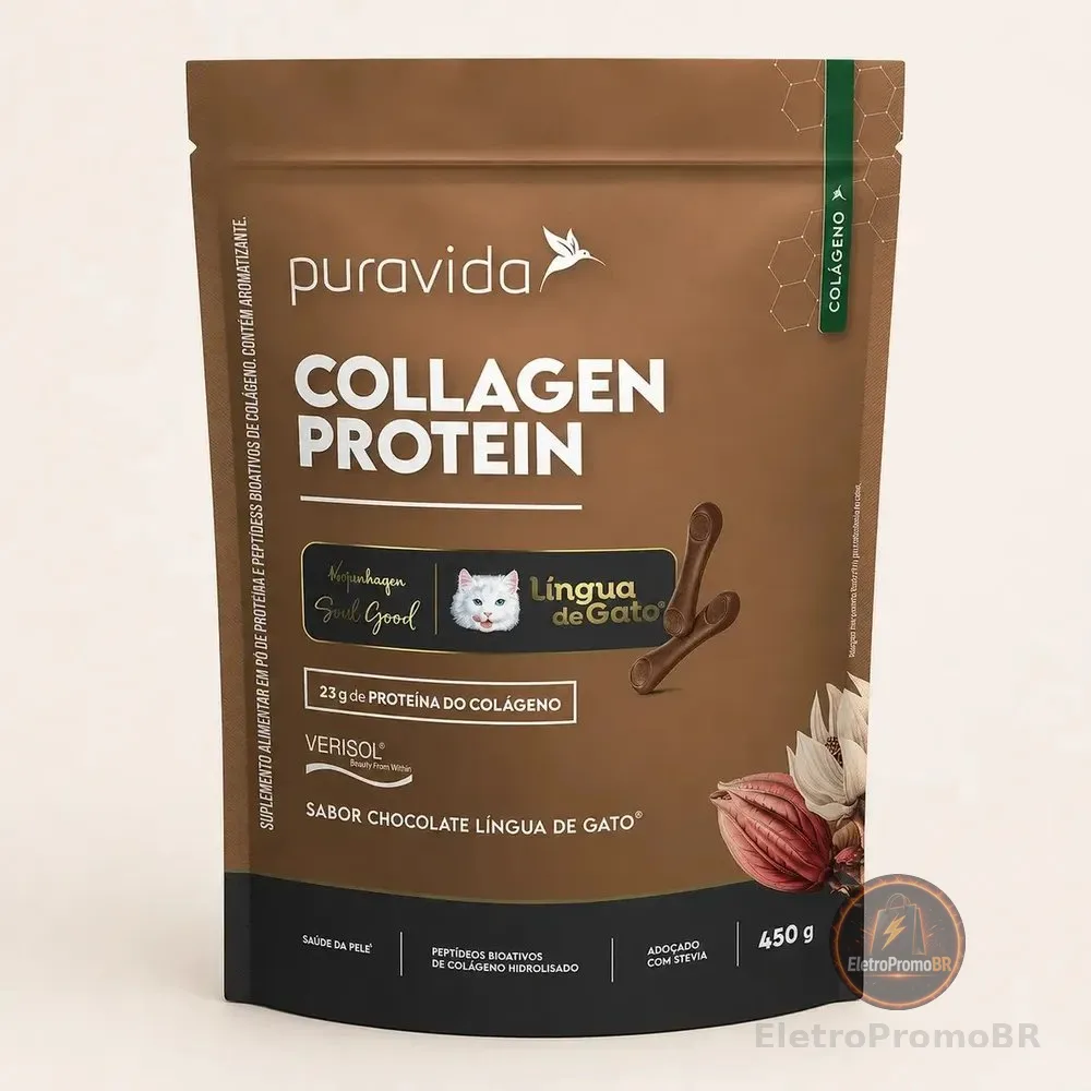 Collagen Protein Puravida Língua de Gato 450g
