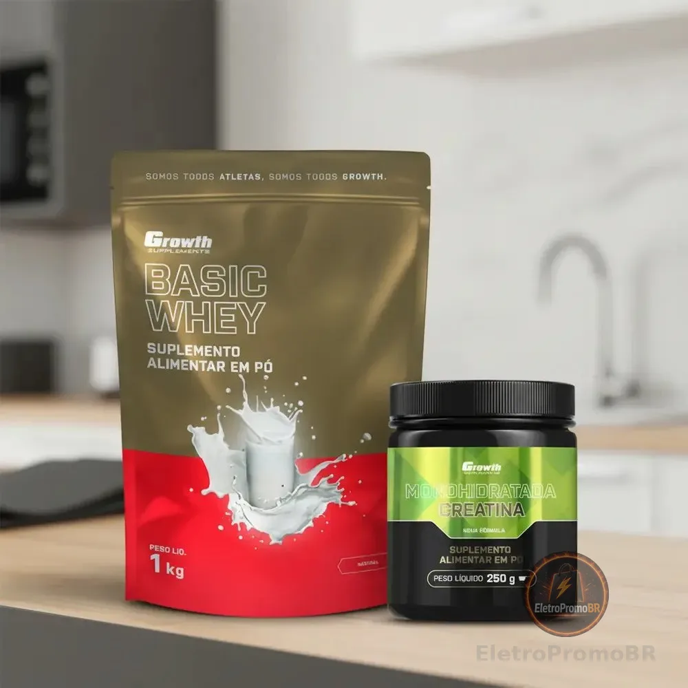 Kit Growth: Whey Protein Basic Natural 1kg + Creatina Monohidratada 250g