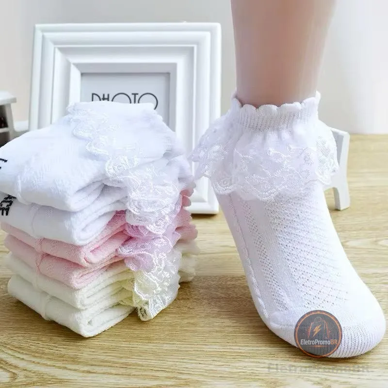 Meia Fofa para Menina - Infantil de Renda Princesa - Batizado