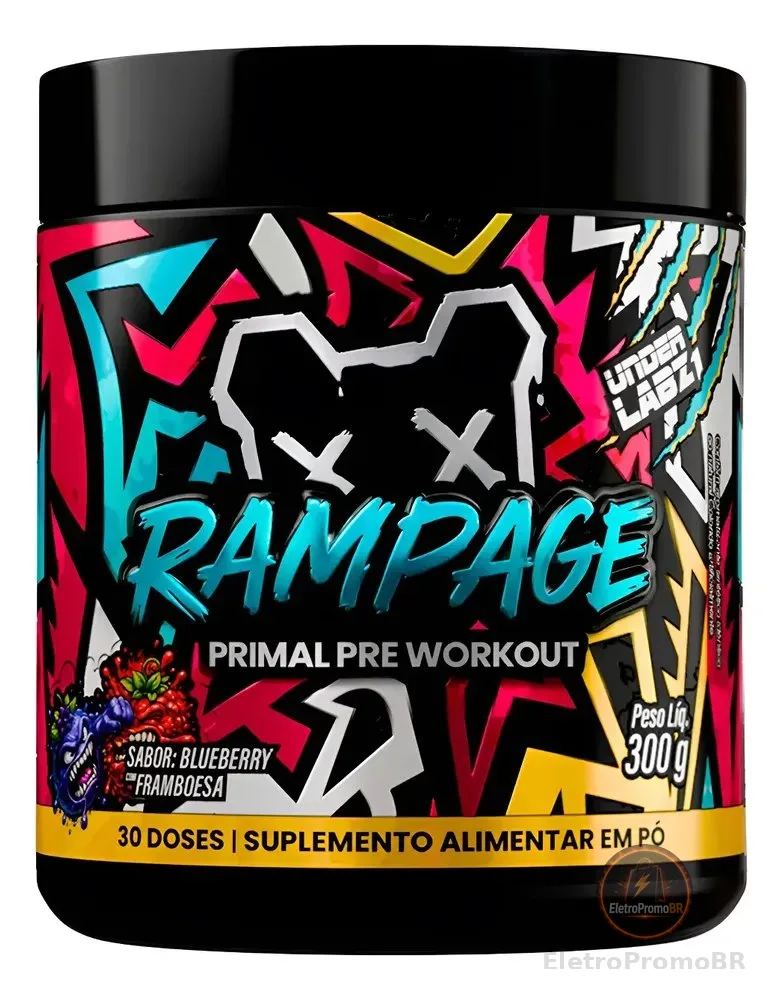 Pré Treino Rampage Under Labz Arginina Taurina Cafeína 300g Blueberry Com Framboesa 300g
