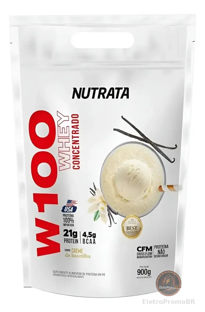 W100 Nutrata Whey Protein 100% Concentrado 900g - Sabor Baunilha