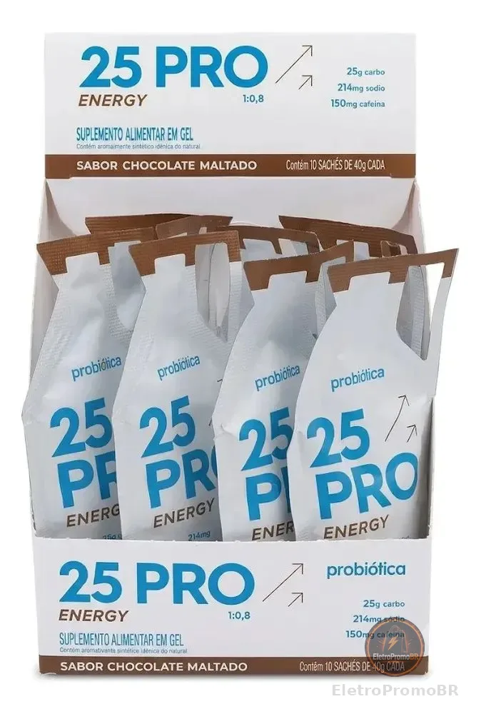 Gel 25 Pro Energy 25g Carbo 10 Sachês 40g Probiótica Chocola Chocolate Maltado