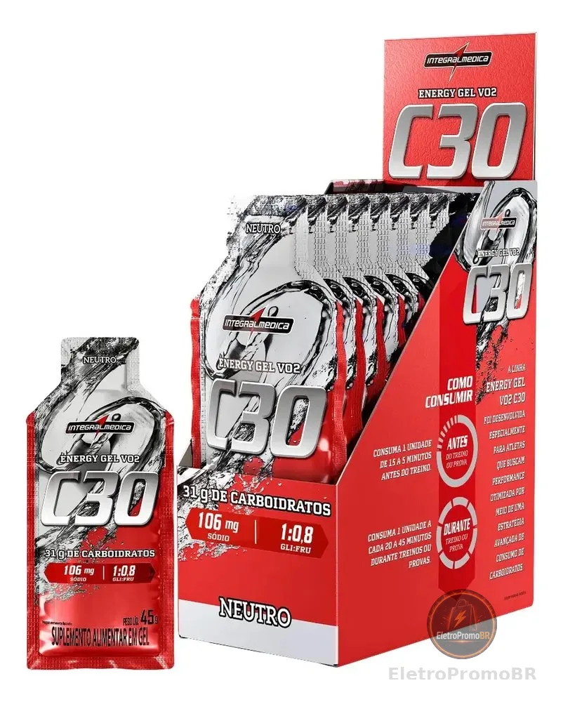 Pack 10 Unidades Suplemento Energy Gel VO2 C30 Energy Neutro Integralmédica