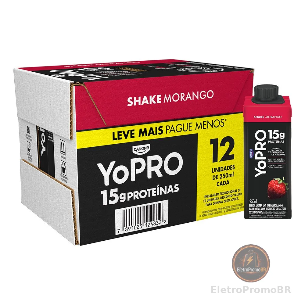 YoPRO Bebida Láctea UHT Morango 15g de proteínas 250ml12un