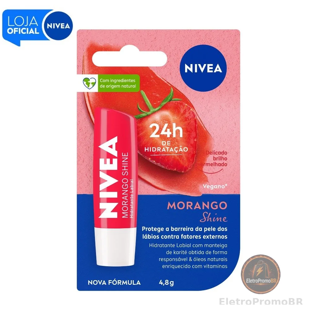 NIVEA Hidratante Labial Morango Shine 4,8g
