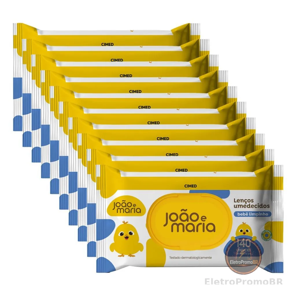 kit 1400 Toalhas Umedecidas João e Maria Bebê Limpinho