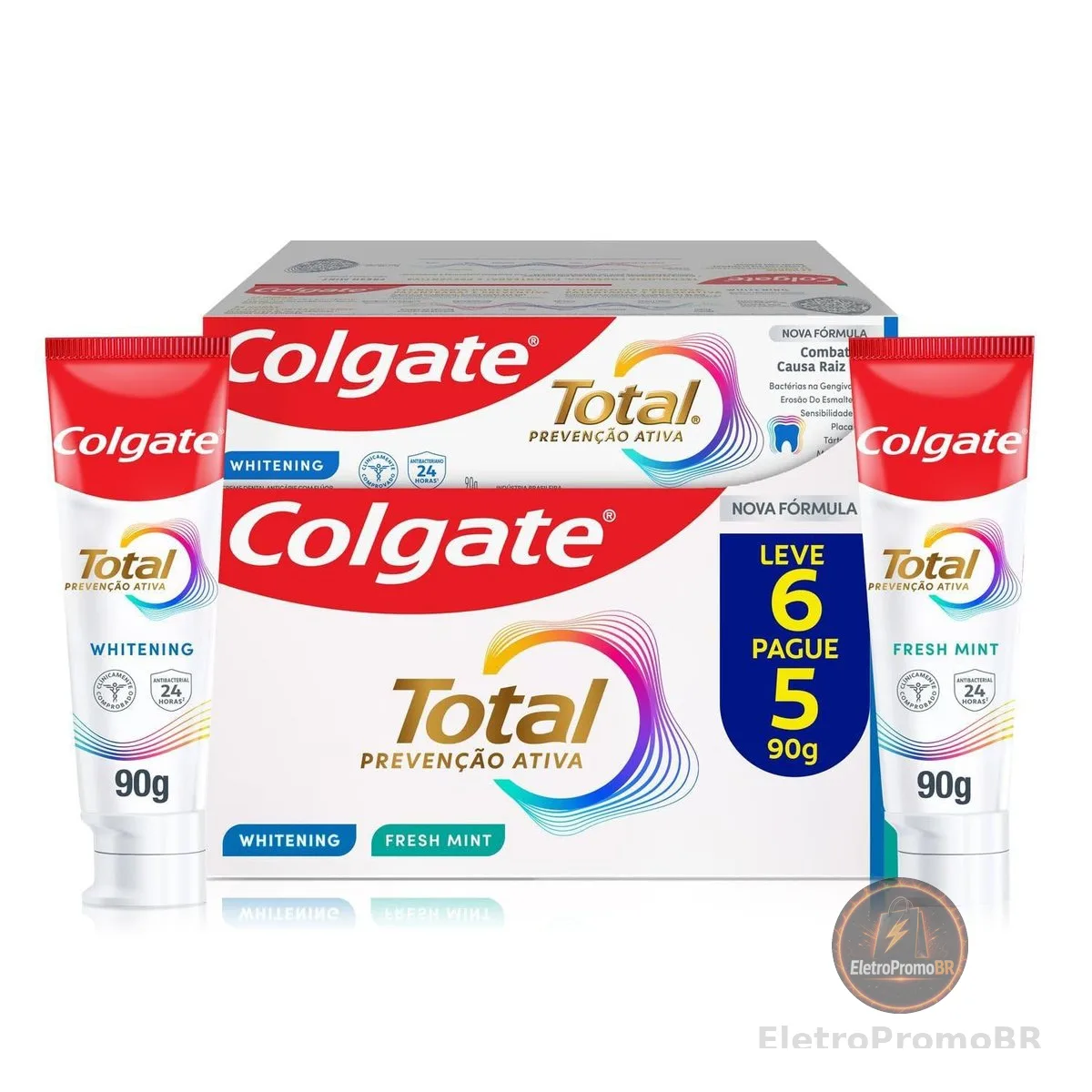 Colgate Total Whitening & Fresh Mint Creme Dental Clareador, 6x90g