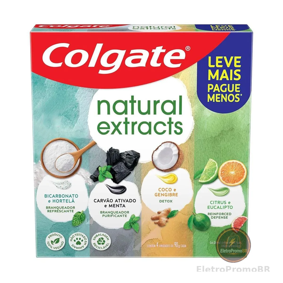 Colgate Natural Extracts Creme Dental Clareador, 4x90g