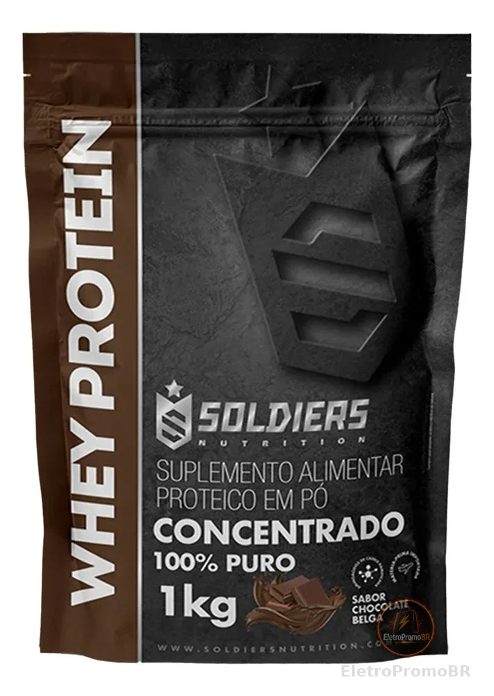 Whey Protein Concentrado 1kg Sabor Chocolate Belga Soldiers Nutrition Rico em Proteína Treino