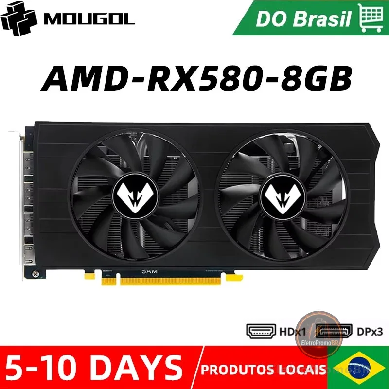 MOUGOL AMD Radeon RX580 8GB GDDR5 PCIEx16 3.0 para jogos em desktop, escritório e computadores domésticos rx580 8gb Envio do Brasil