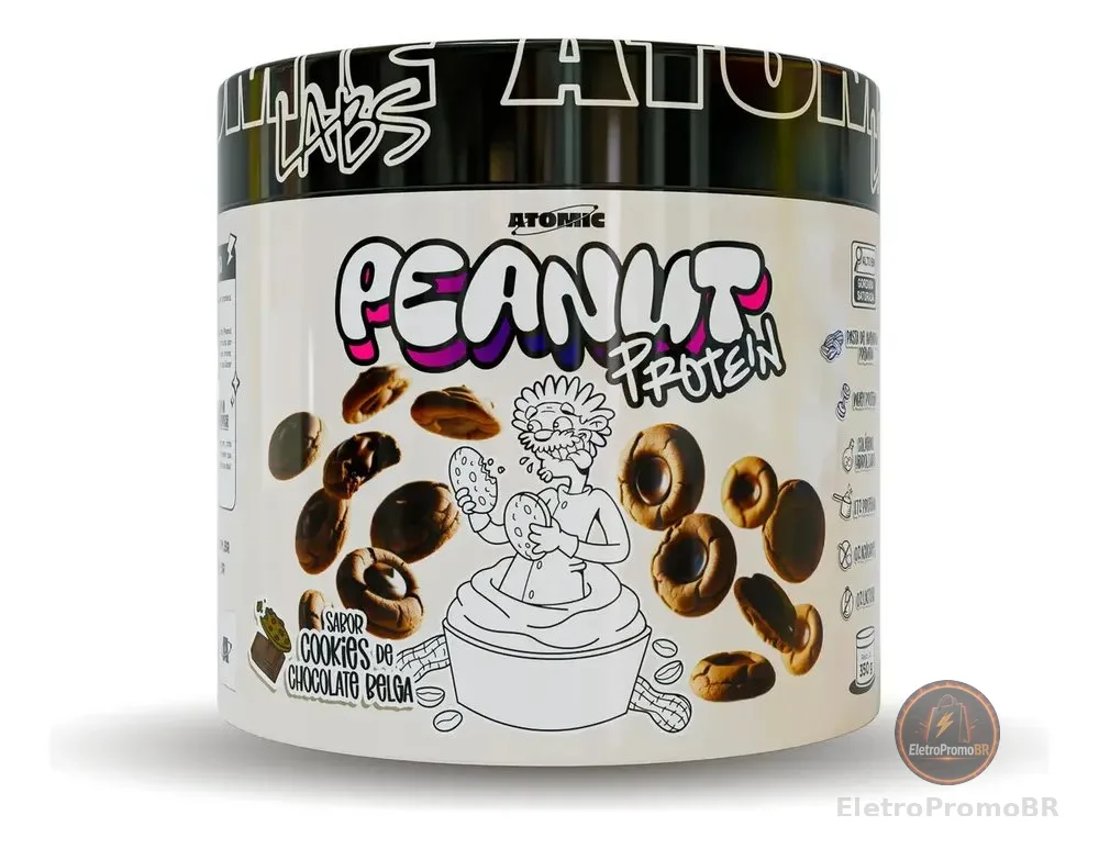 Peanut Protein 350g Atomic Labs - Sabor Cookies de Chocolate Belga - Pasta de Amendoim com Whey Protein e Colágeno Hidrolisado