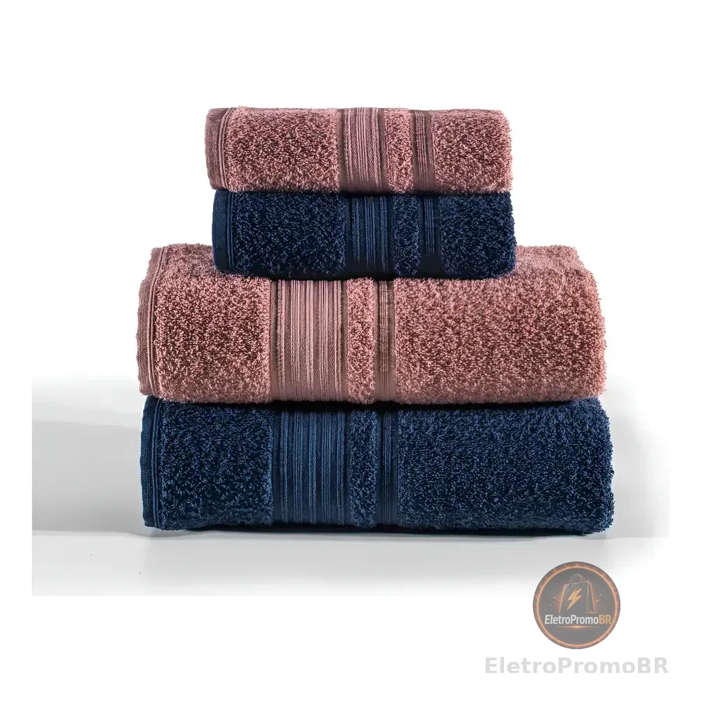 Jogo De Toalhas Altenburg Tóquio Banho 4 Roxo Mellow E Azul Deep Liso