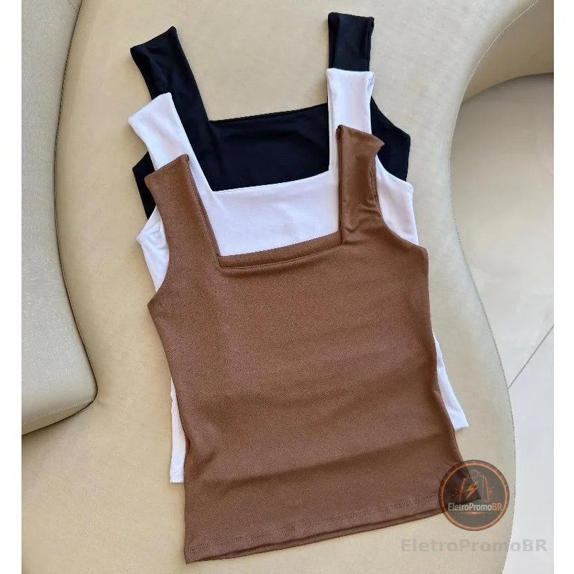 Kit 3 Blusas Feminina Regata Decote Quadrado Reto Suplex Verão Basica Lisa Moda Elegante Tendencia Bolgueira