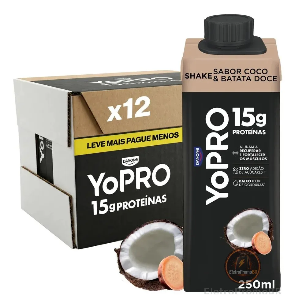 YoPRO Bebida Láctea UHT Coco com Batata-Doce 15g de proteínas 250ml - 12 unidades