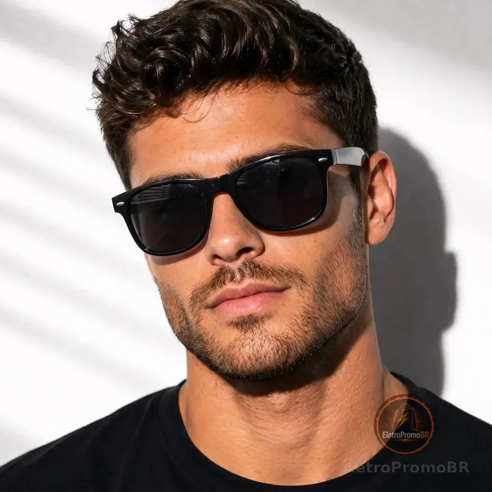 Óculos De Sol Tendência Unissex Uv400 Acetato Lux Glasses Quadrado Armação Preta Lente Preta