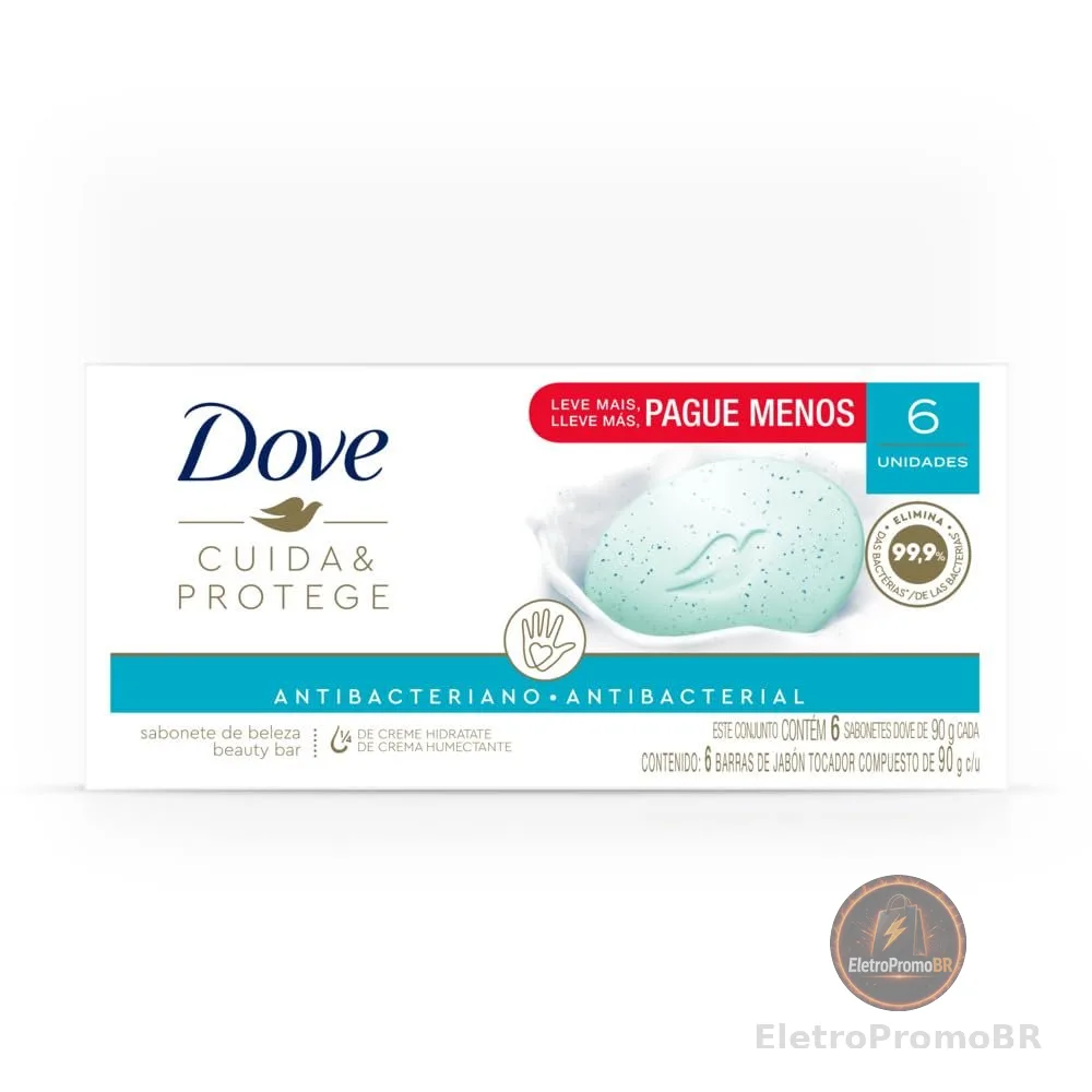 Pack Sabonete em Barra Dove Cuida & Protege Envoltório 6 Unidades 90g Cada Leve Mais Pague Menos, Dove