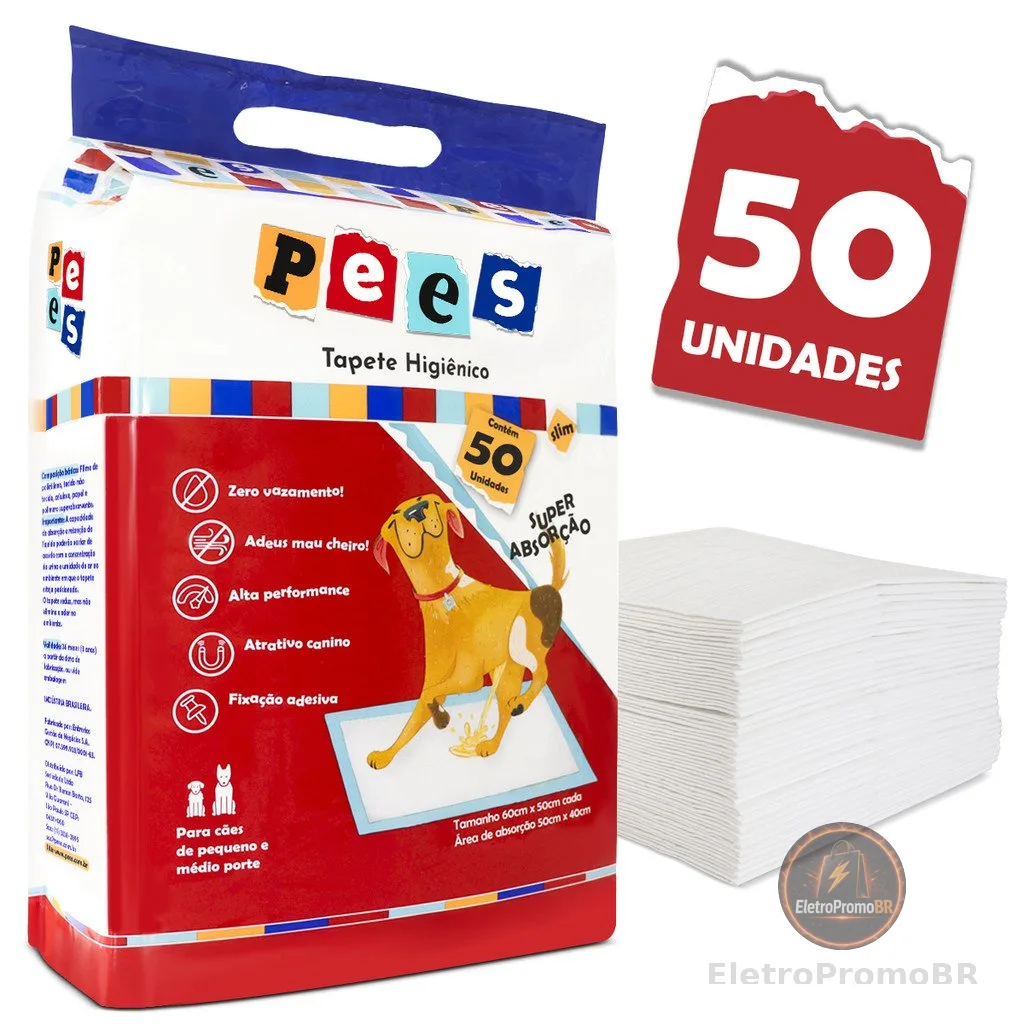 Tapete Higiênico Slim Pees Para Cães  50 Unidades  50x60cm