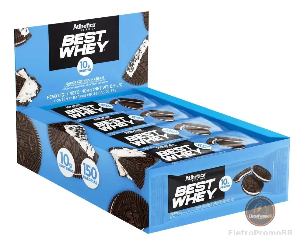 Barra Proteica Best Whey Atlhetica Nutrition sabor Cookies & Cream, 12 Unidades