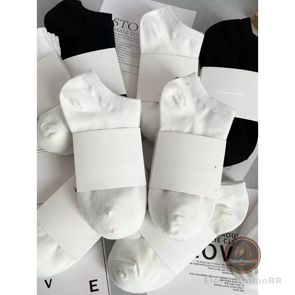 Kit 12 Pares Meias Curtas Femininas ou Unissex – Cano Baixo Confortável 31-35 / 35-40 Preto e Branco