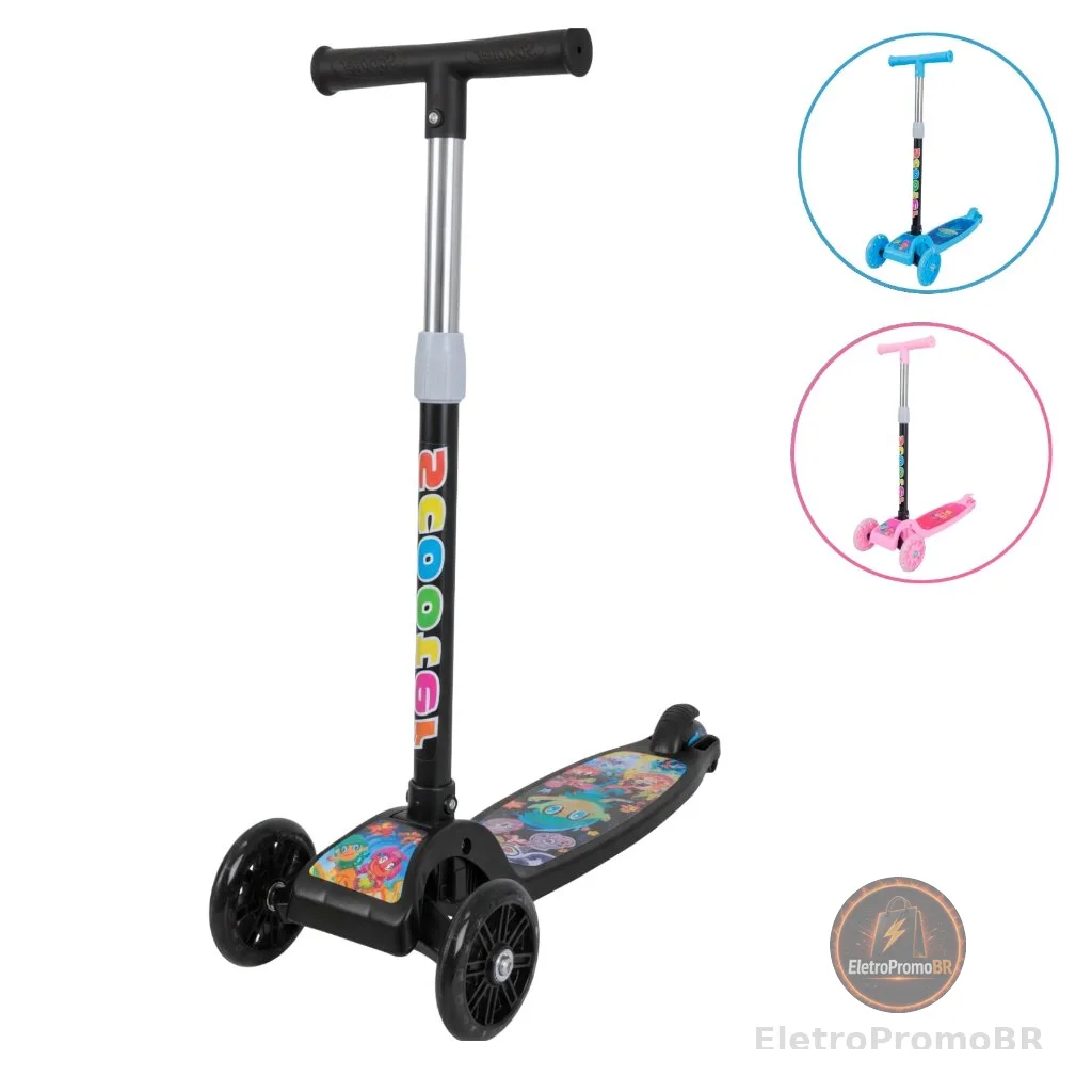 Patinete infantil 3 rodas com led ajustável scooter dobrável menino menina