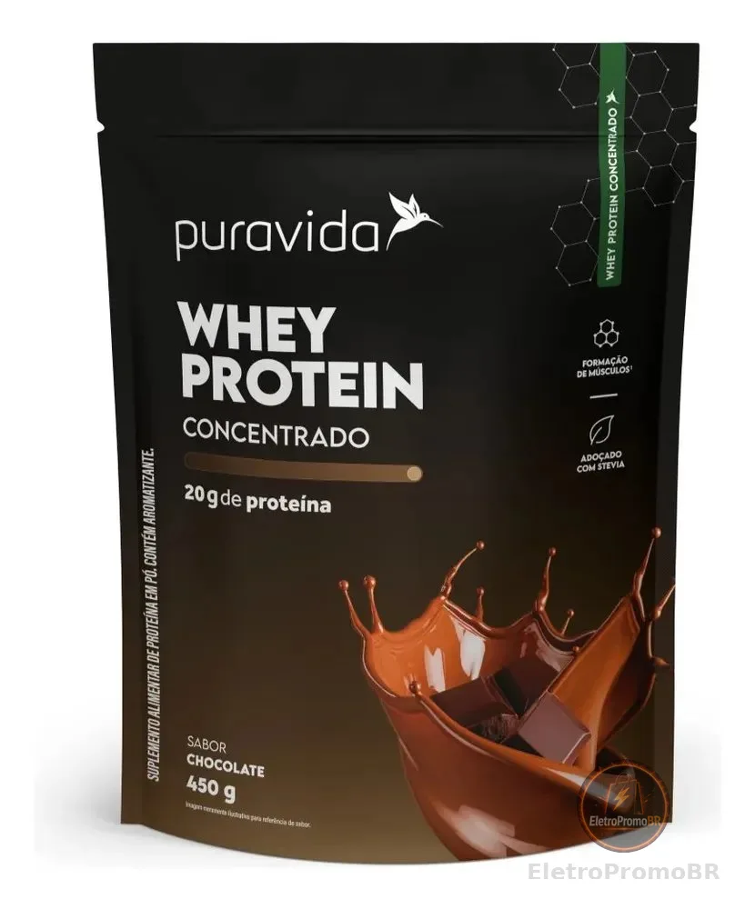 Whey Concentrado Chocolate 450g - Puravida Chocolate