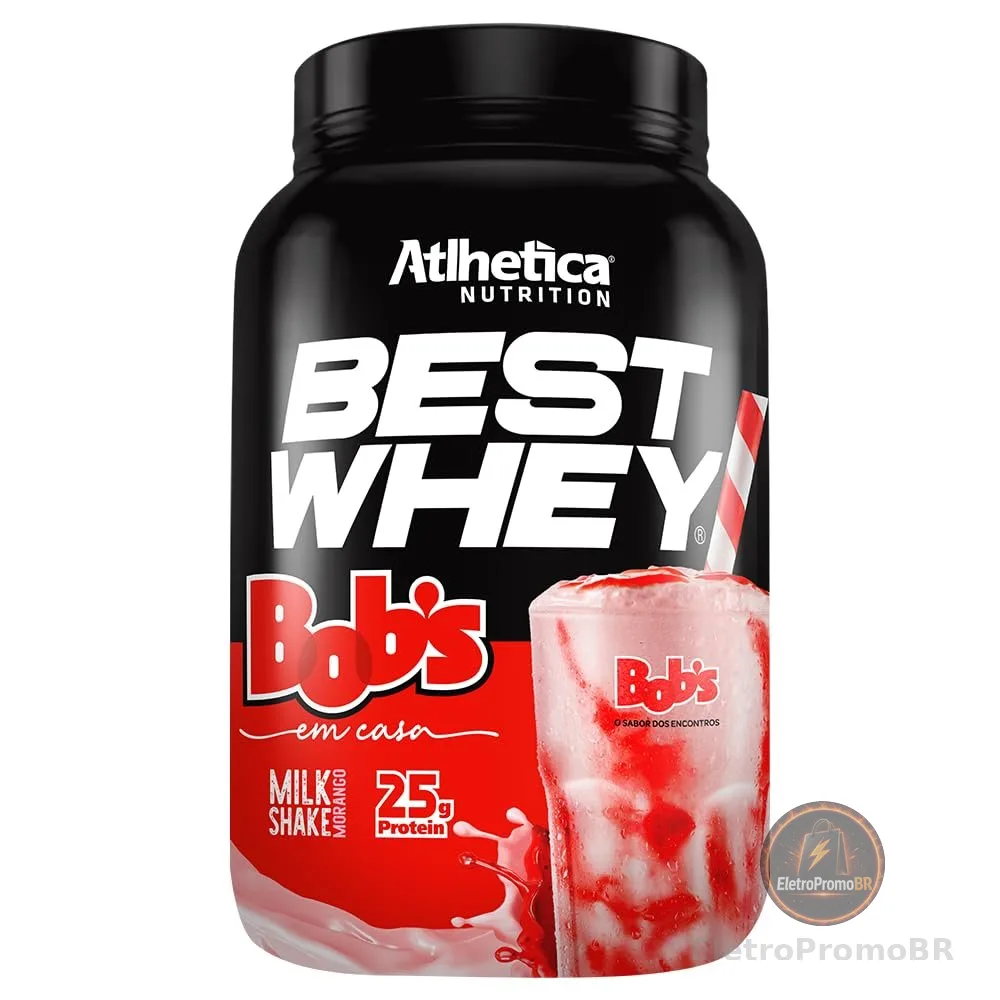 Atlhetica Nutrition Best Whey Bobs Milk Shake Morango, Proteína em Pó, 25g Proteína, 900g