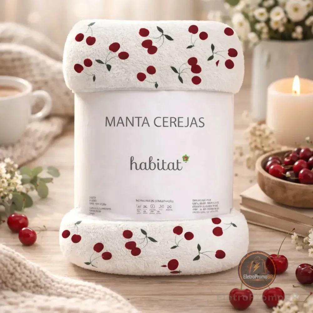 Manta Casal Macia Quentinha Microfibra Antialérgica Cereja Cereja 1.1 G Branca
