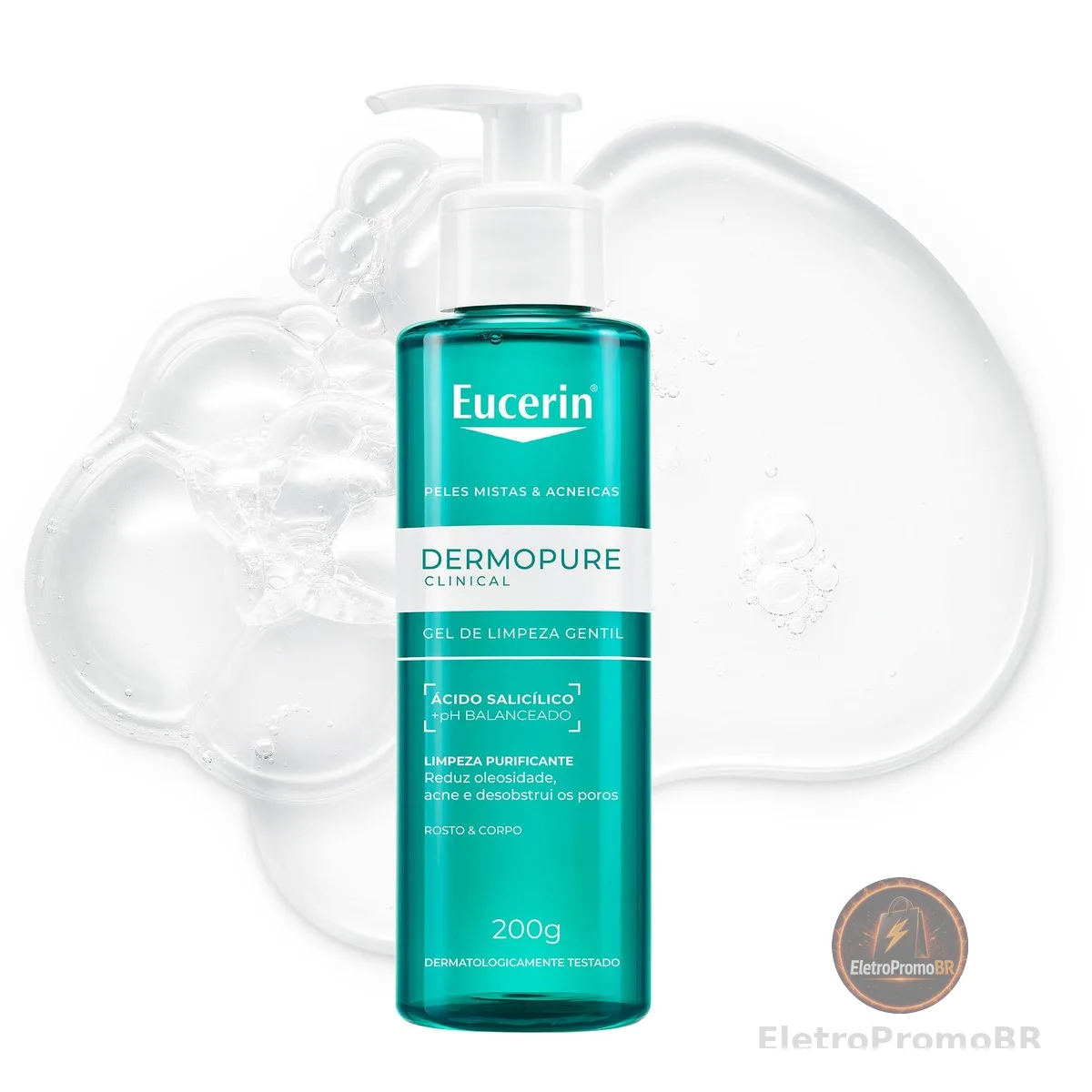 EUCERIN Gel de Limpeza Facial Antiacne DermoPure Gentil 200ml, Pele Mista e Oleosa, Suave, Demaquilante